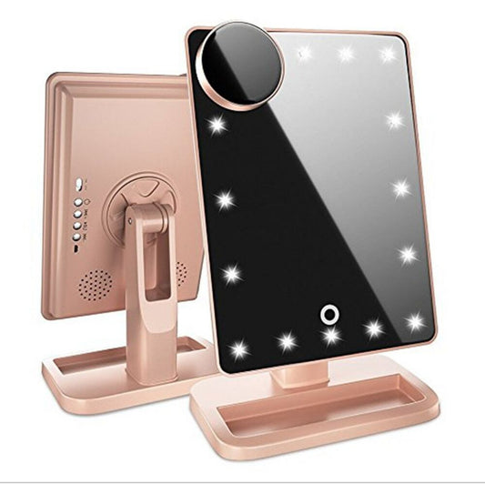 LED Touch Screen Makeup Mirror with Bluetooth Speaker – 20 Lights & 10X Magnification