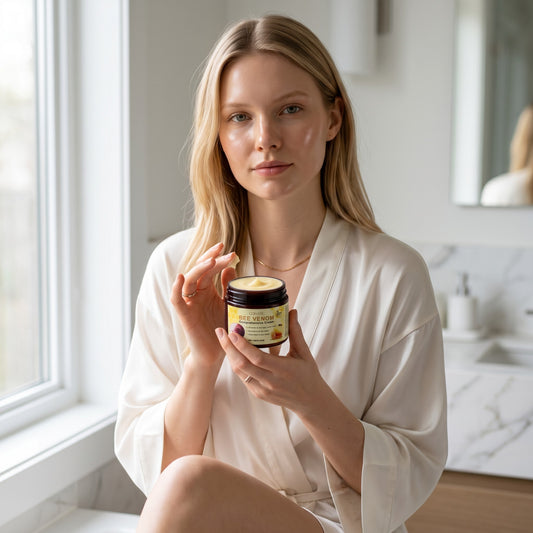 MEDAIONE Cofutic Bee Venom Comprehensive Cream jar and box. Yellow cream in a dark jar with a black lid.